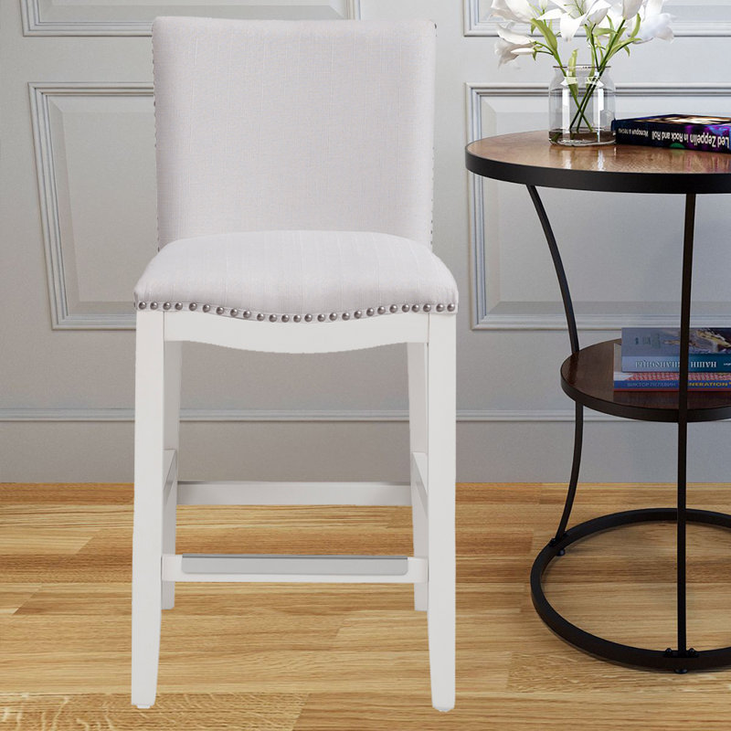 Erin Upholstered Counter Stool with Solid Wood Frame, White