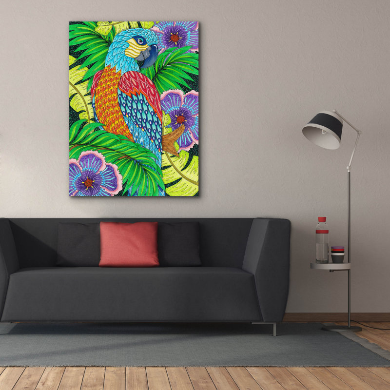 «Jungle Parrot» par Hello Angel, art mural sur toile, H 54 po x l 40 po x P 1,5 po