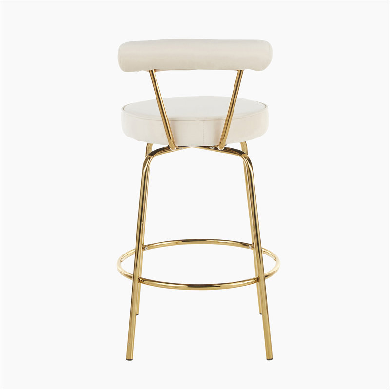 Tabouret de comptoir en métal doré et velours crème par LumiSource - ensemble de 2