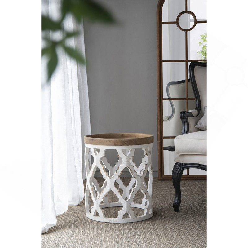 Grande table d'appoint 23 po blanche vieillie