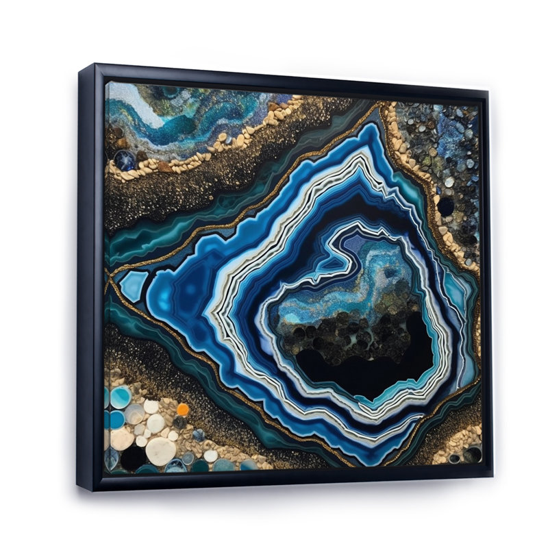 «Teal Gold Geode Gems», reproduction sur toile, H 36 po x l 36 po x P 1,5 po, Cadre flottant noir