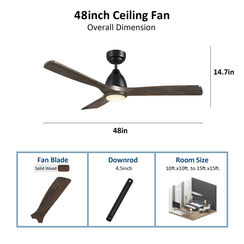 Ventilateur de plafond 48 "à 3 pales avec télécommande et éclairage inclus Elimelech