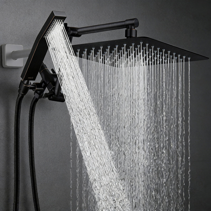 10 Inches Rainfall Shower Head With Handheld Spray Combo,  Adjustable Extension Arm, 71 Inches Stainless Steel Hose