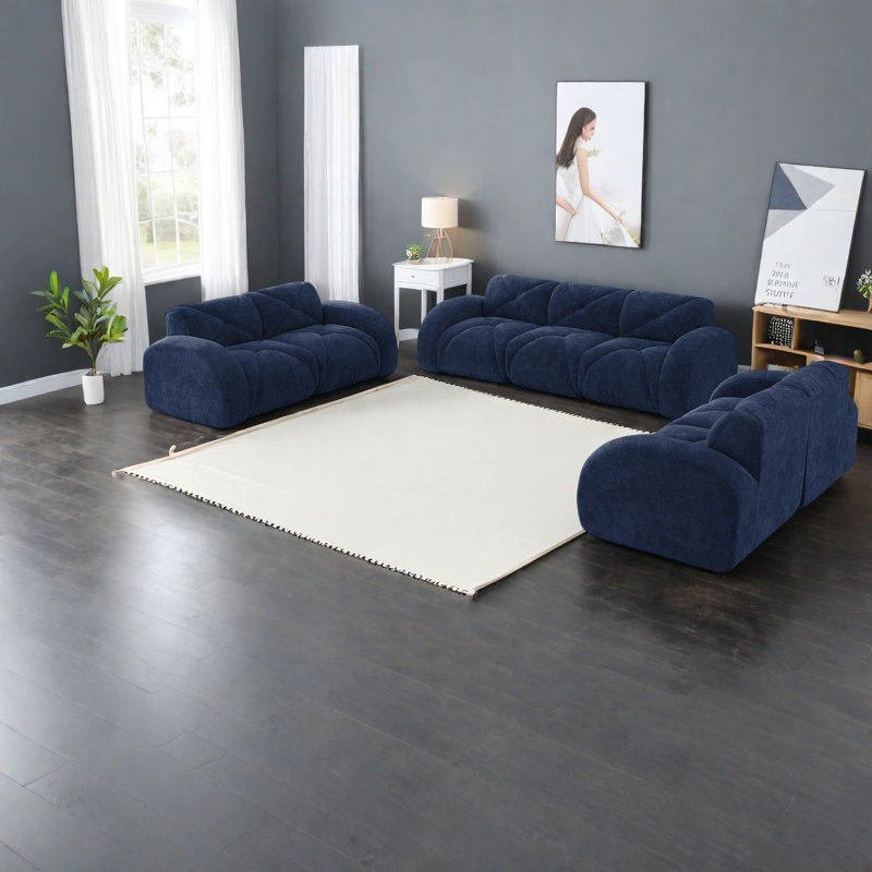 Comfortable Modern Velvet Sofas, Oversized 3-piece Set For Living Room