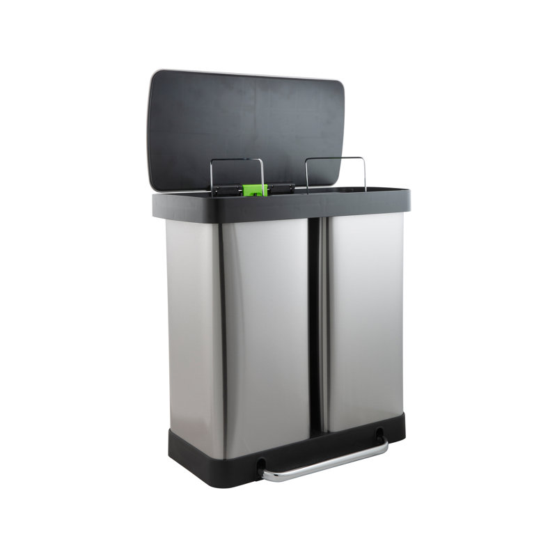 Poubelle et bac de recyclage multi-compartiments en acier 15,85 gallons