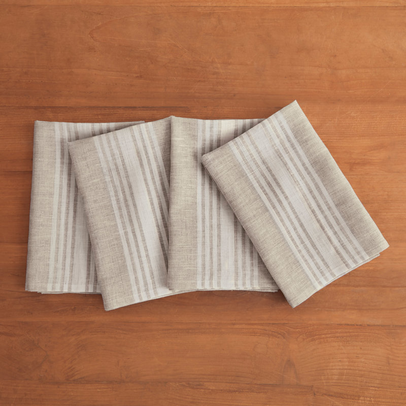 Farmhouse - 100% Pure Linen Dinner Napkins, White and Natural