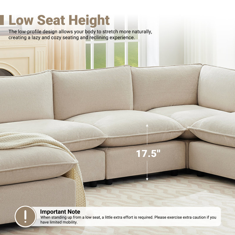 Canapé modulaire 6 places Heffernan, Chenille beige