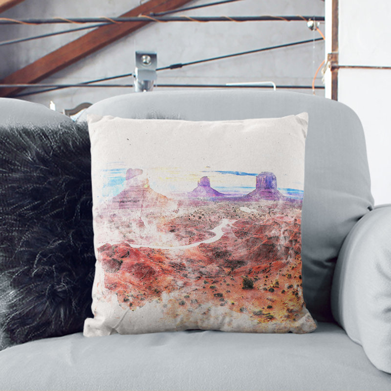 Monument Valley Watercolour Cushion with Filling, 55cm H x 55cm W x 20cm D, Stone