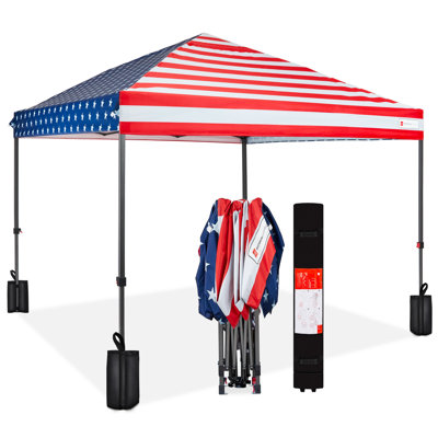 Best Choice Products Easy Setup Pop Up Canopy W/ 1-Button Setup, Wheeled Case, 4 Weight Bags - American Flag