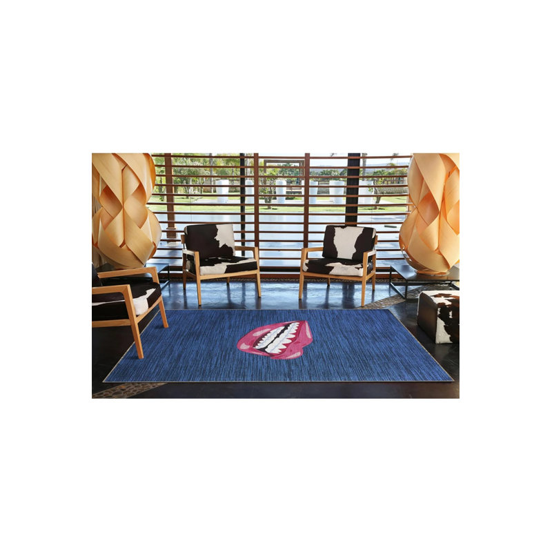 Creative Modern Decorative Carpet With Blue Themed Lip Pattern, Rectangle 5'2" x 7'7"