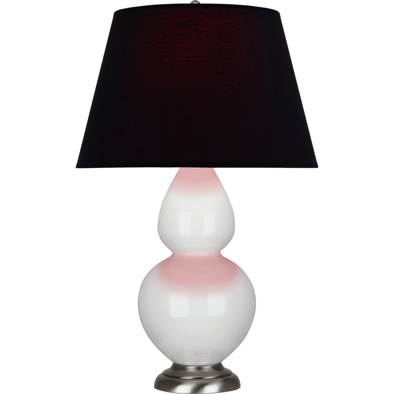 Lampe de table double gourde en céramique, Lys émaillé / argent antique, Noir / Rouge, Argent argent
