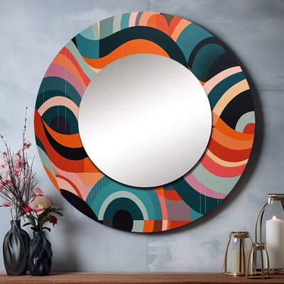 Abstracted Forms In Balance III - Modern Midcentury Round Mirror Wall Decor_MTMIR61678
