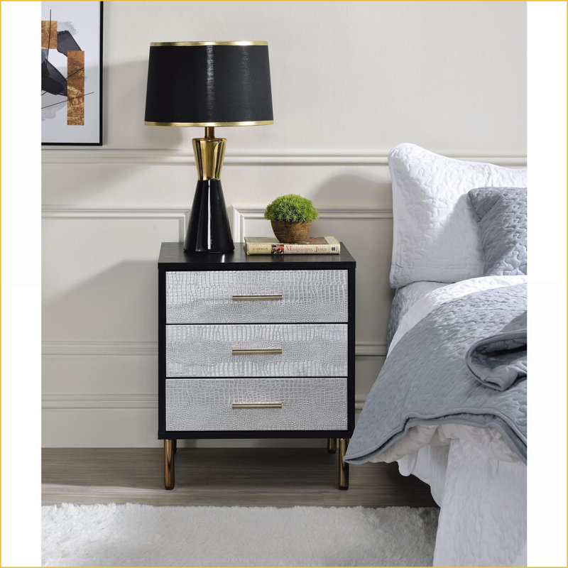 Myles Modern 3-Drawer Nightstand with Black/Silver/Gold Finish
