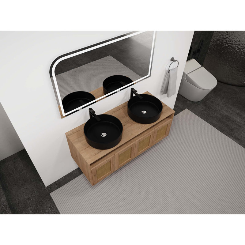 Meuble-lavabo flottant 48 po avec lavabo d'art en céramique, porte à fermeture en douceur 48 po (KD-Packing)