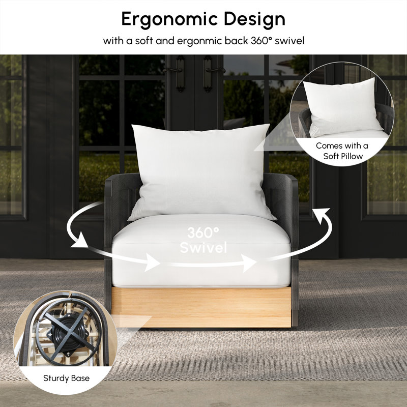 Rotatable Garden Lounge Chair with Cushion Patio or Conservatory Outdoor Swivel Patio Rotating Chair