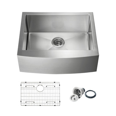 27" L X 22" W Farmhouse Kitchen Sink With Basket Strainer