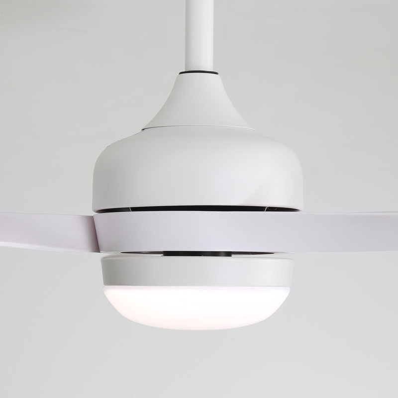 Ventilateur de plafond moderne de 52 po avec lumière DEL et moteur à télécommande DC Damecia, Blanc