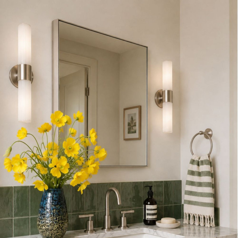 Miroir de salle de bain carré Lilian, miroir mural carré en nickel brossé, 40 x 40 pouces, miroir carré en nickel brossé pour salle de bain