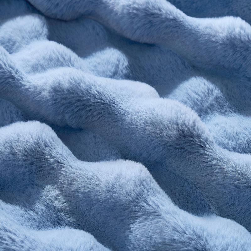 Jeté en fausse fourrure douce et luxueuse, Lit simple, Bleu
