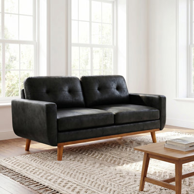 65-Inch Modern Minimalist Two-Seater Sofa, Featuring Breathable Polyester Fabric And Solid Wood Legs,Black