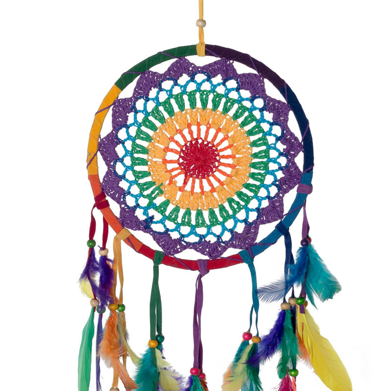 Capteur de rêves arc-en-ciel chakra avec dentelle crochetée