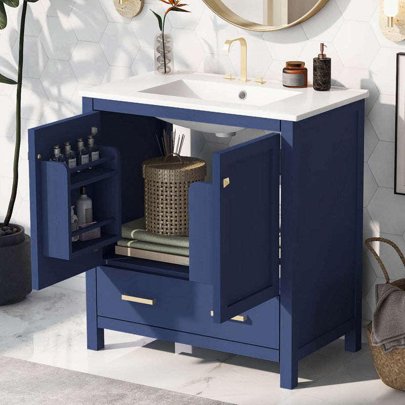30" Bathroom Vanity With Single Sink, Blue