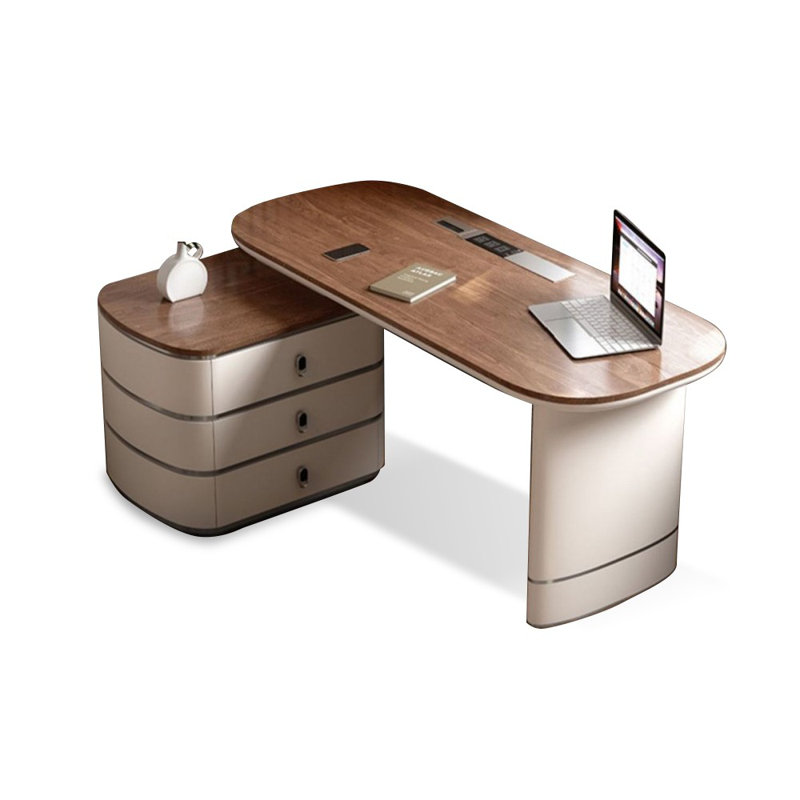 Walnut Rectangular Solid +Manufactured Wood with 3 drawers desk, 29.53" H x 47.24" W x 27.56" D, Left Hand Return