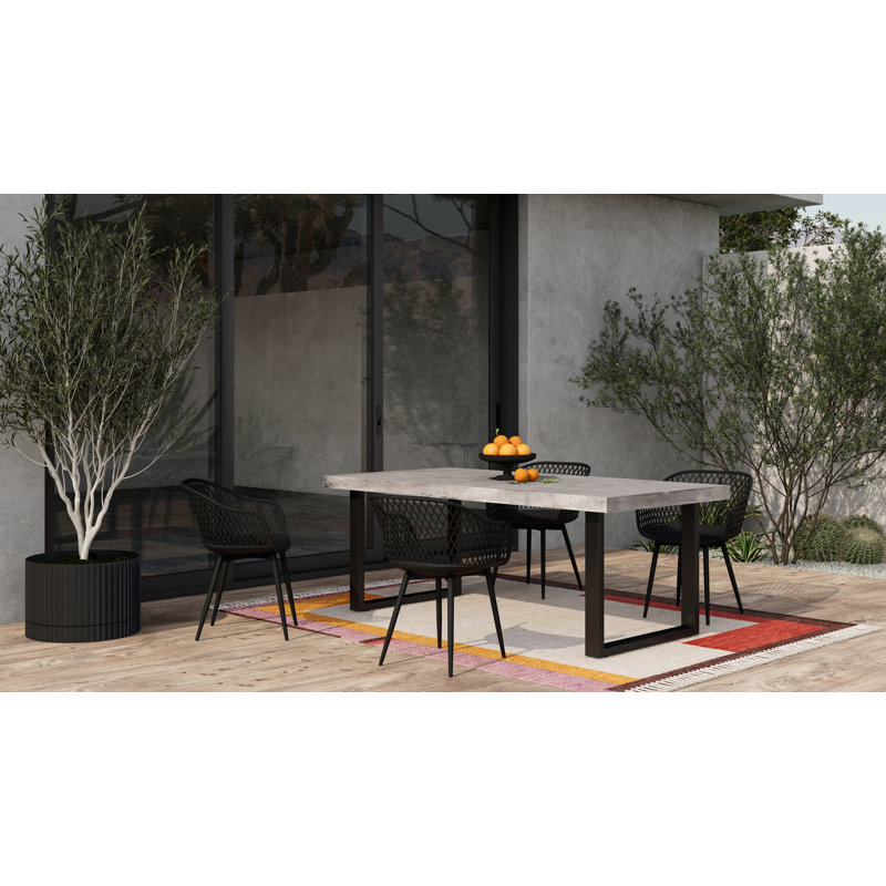 Clement Rectangular Concrete Outdoor Dining Table, 30" H x 79" L x 39.5" W, Gray/Black 