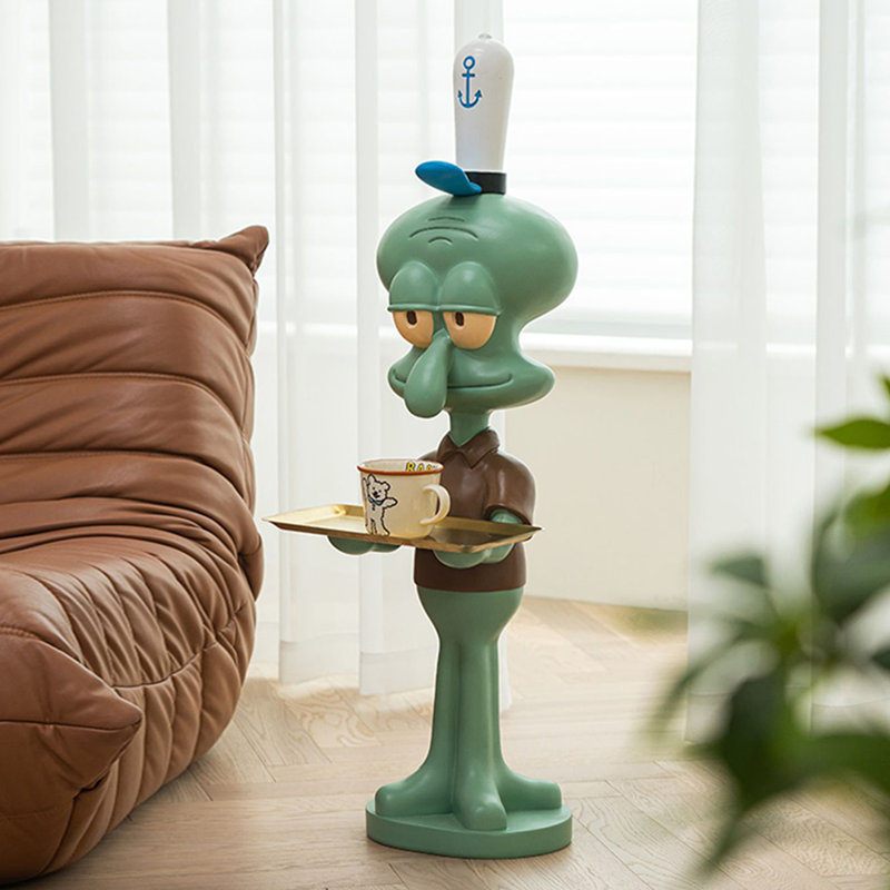 Figurine de calmar en résine avec plateau