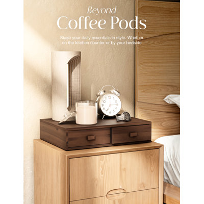 Boîte de rangement pour dosettes de café en bois d'acacia, capacité de 30 dosettes, support pour dosettes de café et de thé, support pour cafetière à tiroir K Pod, pour organisateur de tiroir K-Cup sous la cafetière (Acacia, 2 tiroirs)