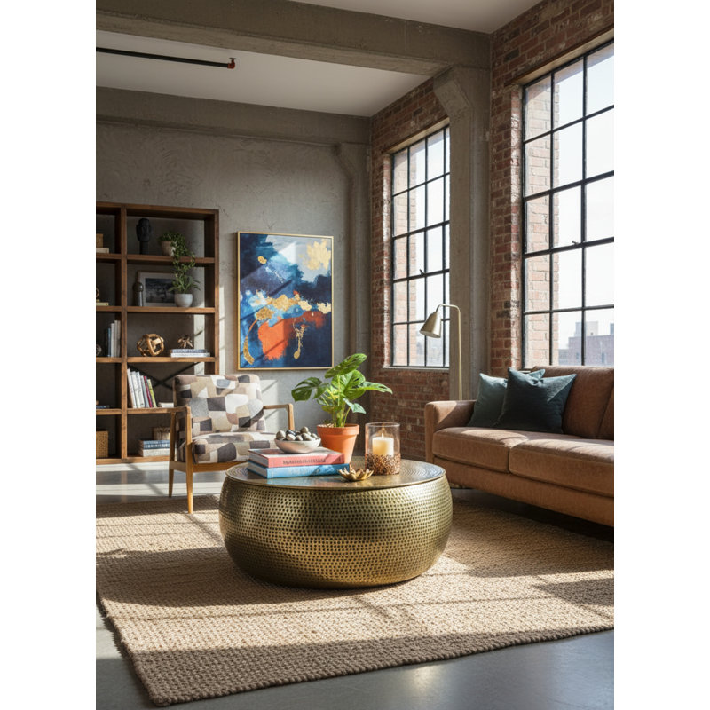 Hammered Antique Brass Coffee Table, Antique Brass