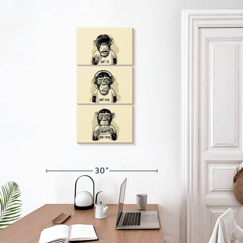 Hipster Wise Monkeys, H 32 po x l 15 po