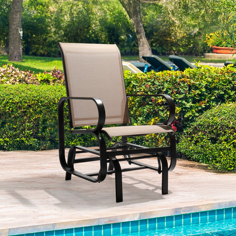 Iron Frame Teslin-Clothed Patio Glider, Brown