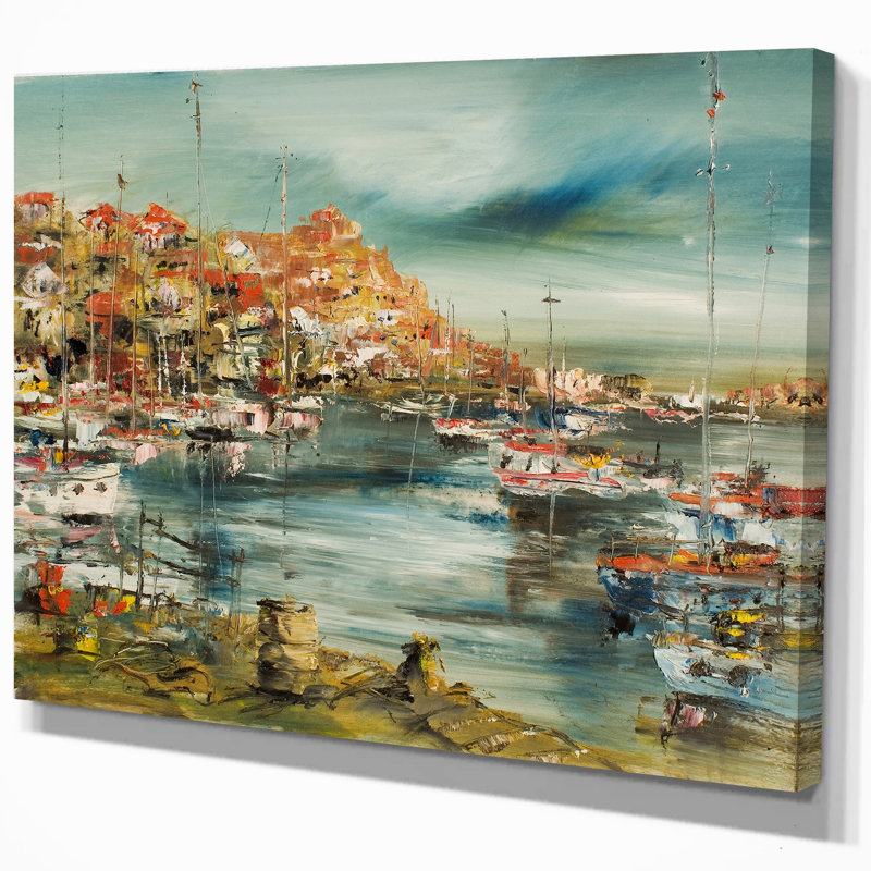 « port on the méditerranée sea », peinture, H 20 po x l 20 po x P 1 po, Toile tendue
