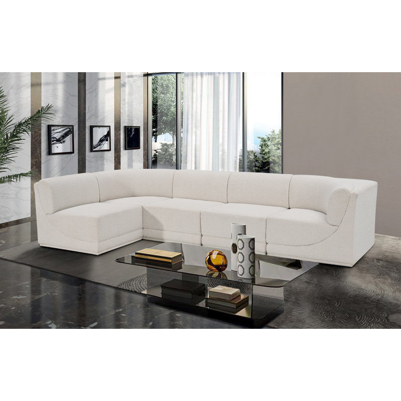 Izick 5 - Piece Upholstered Sectional, Cream Boucle Fabric