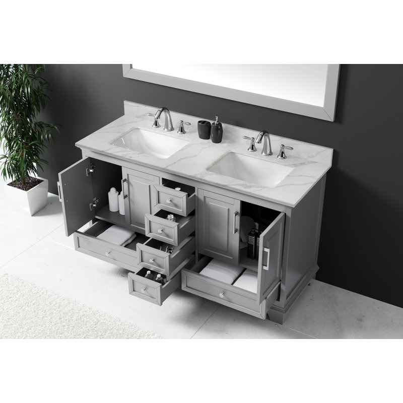 Meuble-lavabo 60 po Cianfero, Blanc / veine grise, Gris