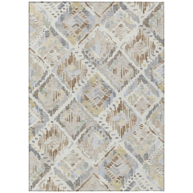 Tapis extérieur lavable à motif géométrique ivoire et crème 3 pi x 5 pi