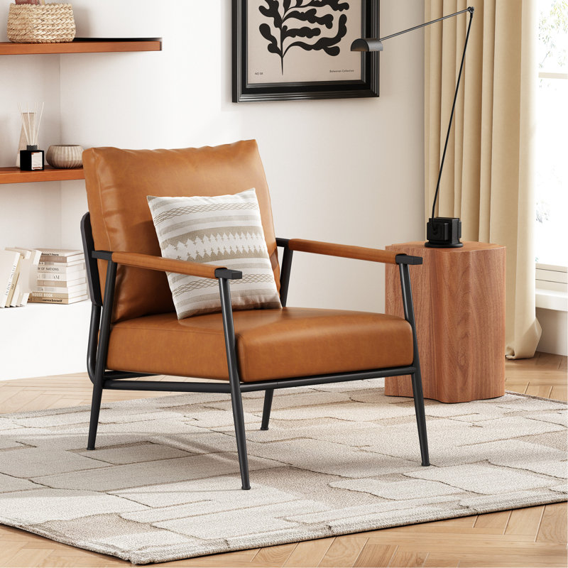 Chaise d'appoint en similicuir brun avec structure rembourrée et en métal, idéale pour les espaces de vie Pièce moderne de style Mid-Century - Structure stable Conception élégante