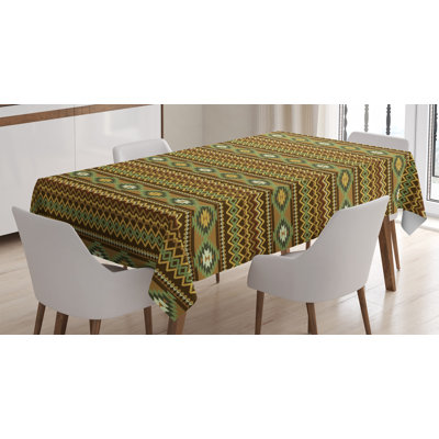 Ambesonne Native Tablecloth, Primitive Old Fashioned Indigenous Pattern Print, Rectangular Table Cover For Dining Room Kitchen Decor, 60" X 84", Khaki Mustard And Brown