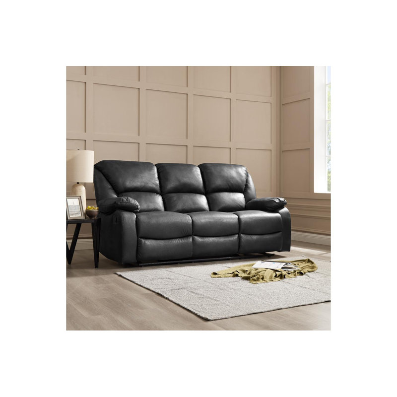 Hartnell 3 Seater Faux Leather Reclining Sofa, Black
