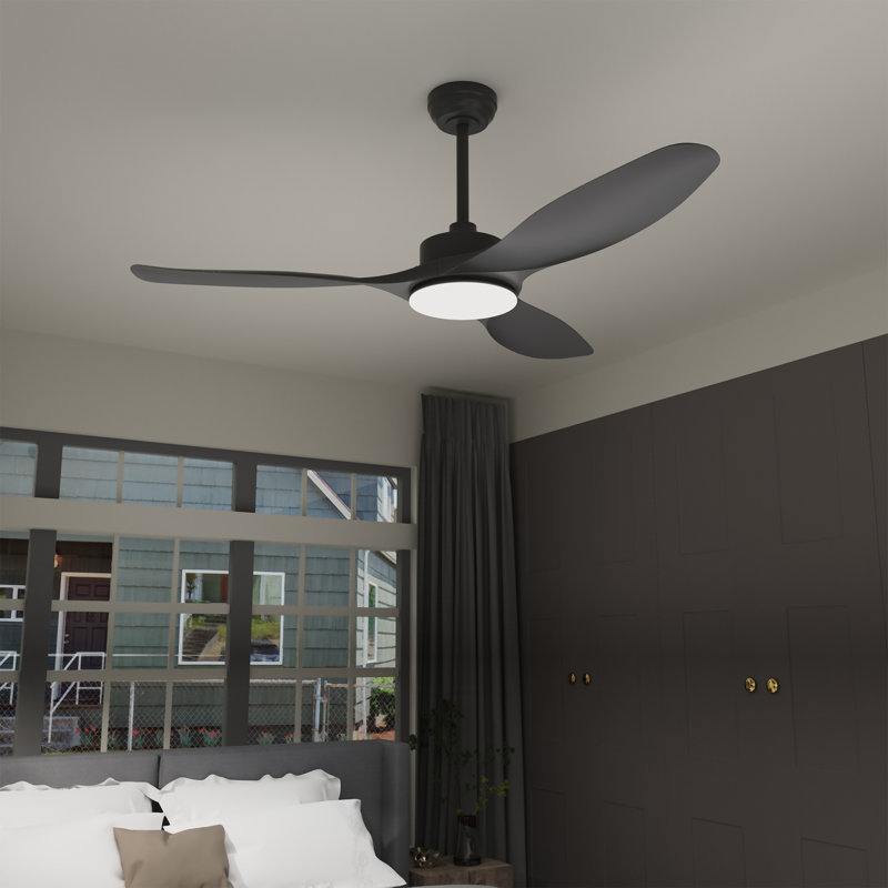 Ventilateur de plafond noir mat 52 pouces avec lumière, ventilateurs de plafond modernes avec lumières et télécommande, avec télécommande, moteur à courant continu réversible silencieux, intérieur extérieur.