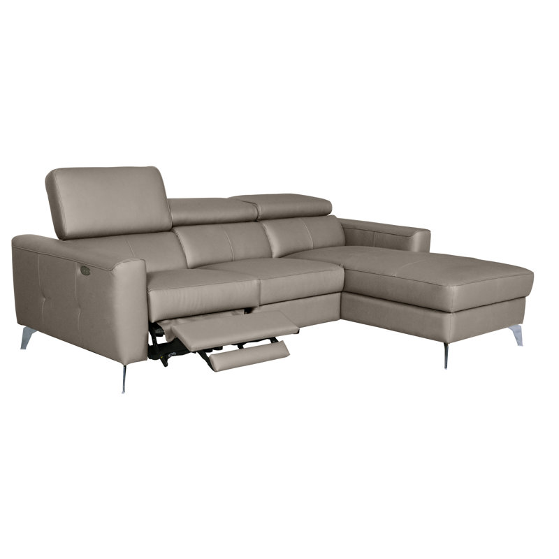 Amorian Leather Reclining Corner Sofa, Right Hand Facing, Platinum