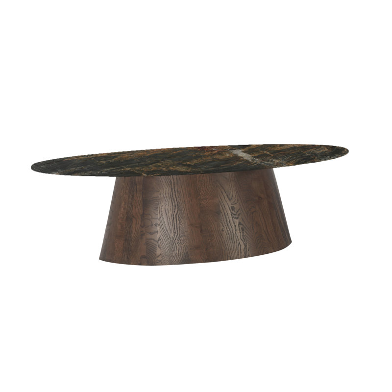 Caldera 52" Oval Coffee Table in Lava Marble with Dark Mango Base