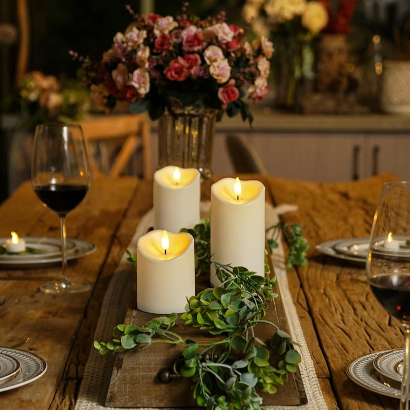 3" x 4" 5" 6" Outdoor Waterproof Flameless Candles, LED Candles, Battery Operated Candles with Remote and Timers, Electric Fake Pillar Candles for Home Decor, Dark Ivory, Set of 3