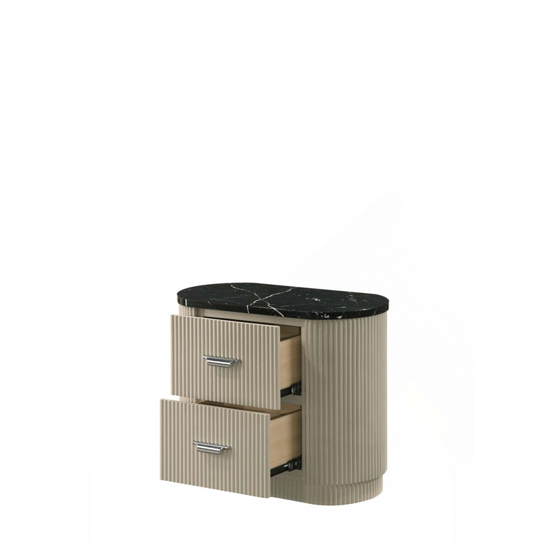 Table de chevet moderne à plateau ovale en marbre avec 2 tiroirs