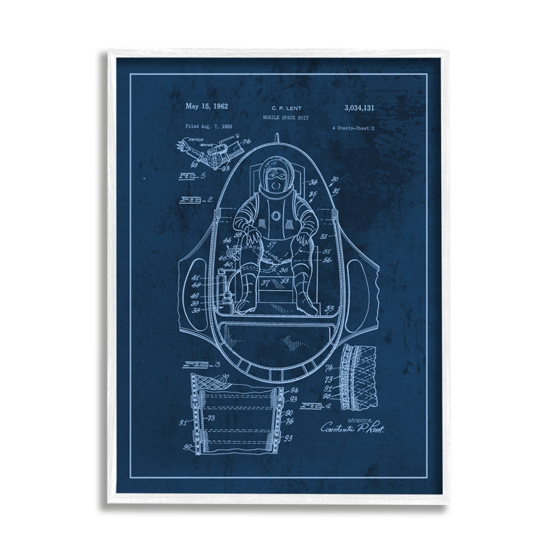 Plan de l'astronaute rétro Space Explorer, Giclée encadrée blanc bord de mer, H 20 po x l 16 po