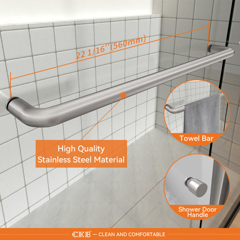 Porte de douche coulissante double semi-sans cadre l 56 "à H 72" x H 72 "avec revêtement facile à nettoyer, baignoire de dérivation à largeur réglable avec verre trempé 1/4", nickel brossé