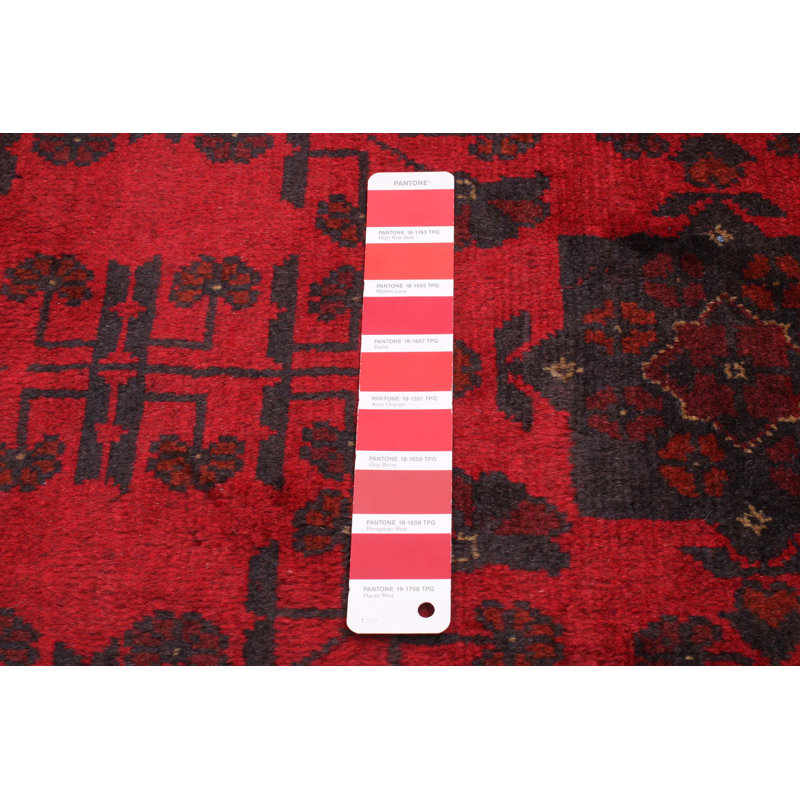 Tapis rouge en laine noué à la main de conception unique 6 pi 5 po x 9 pi 8 po New Age