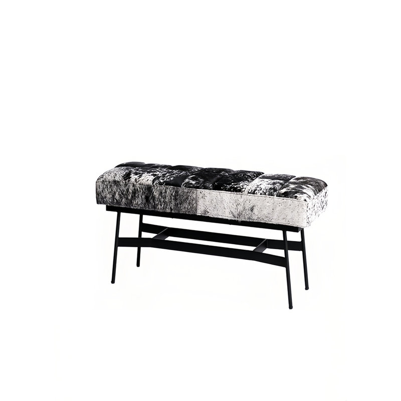 Banc rembourré en cuir de vache, H 17,71 po x l 49,21 po x P 15,74 po