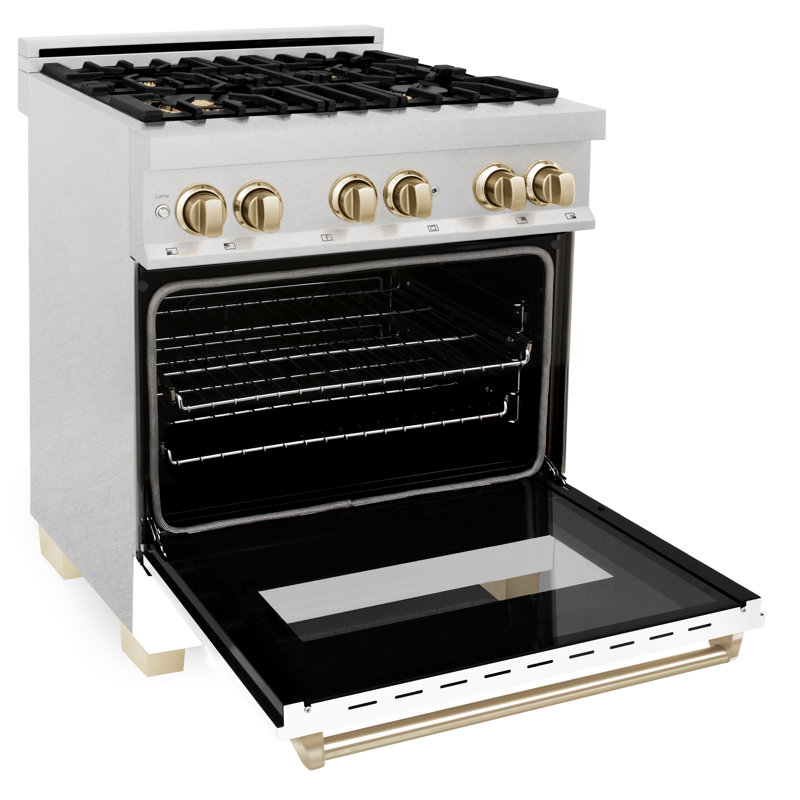 ZLINE Autograph 30" Legacy Dual Fuel Range in DuraSnow® w/ White, Gold/Stainless Steel